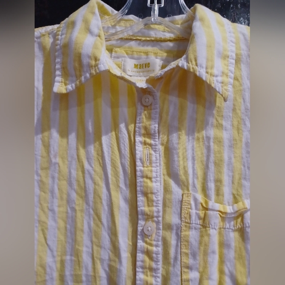 Anthropologie Maeve The Bennet Striped Button Down Hi/Low Shirt - Picture 3 of 8